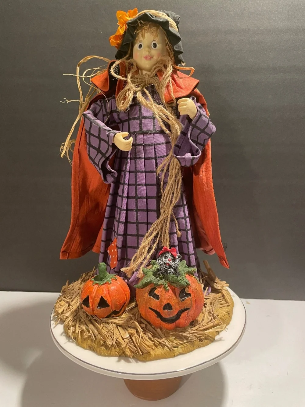 Fabric Mache' Trick or Treating Witch W/ Jack O Lanterns Halloween Decor